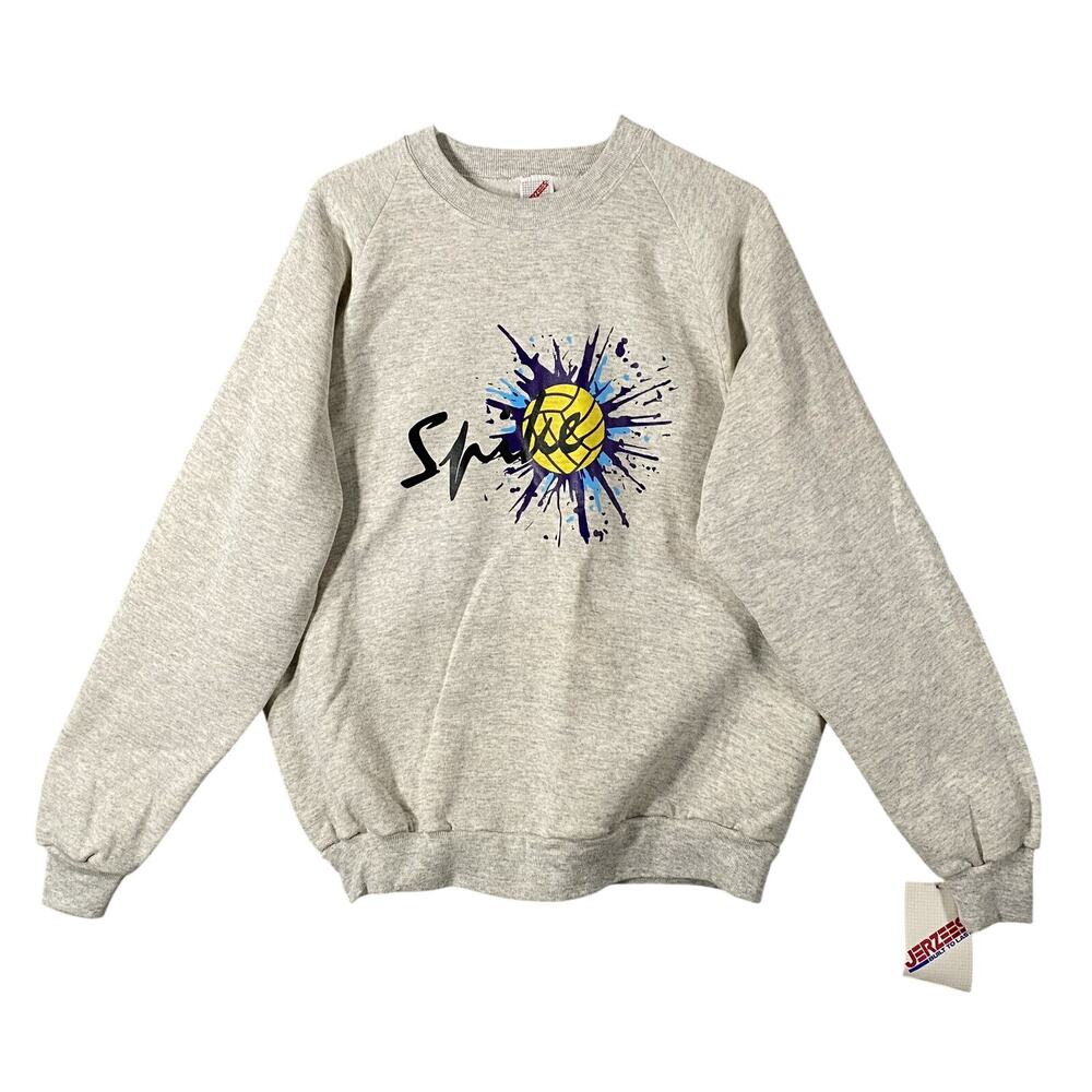 NWT Vintage Jerzees Crewneck Sweatshirt Spike Volleyball Grey USA Made Size XL